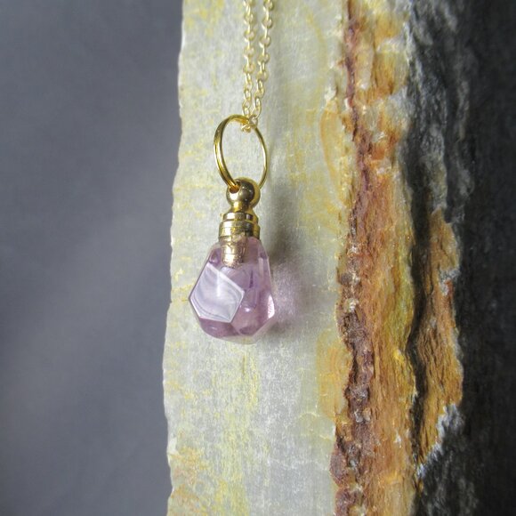 Nugget Amethyst Necklace, Gemstone Perfume Bottle Pendant - Picture 2 of 7
